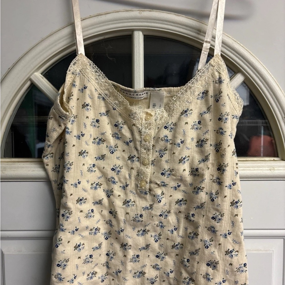 Crazy Horse Floral Lace Cotton Cami  Adjust Strap, Lg, Beige Blue Liz Claiborne
